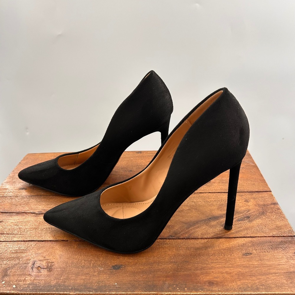 Anne Michelle Womens Black Faux Suede Pointed Toe Stiletto Heel Pumps Shoes
